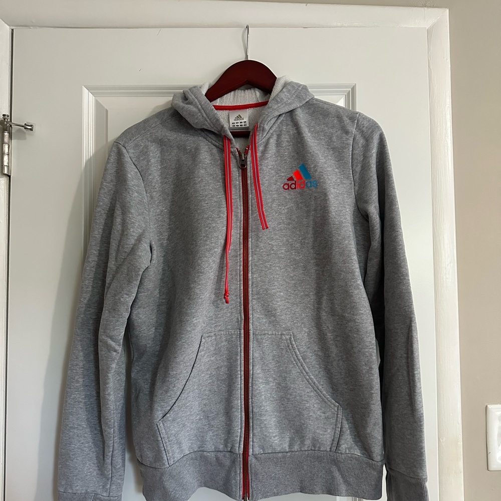Adidas Gray Hoodie with Red and Blue Details